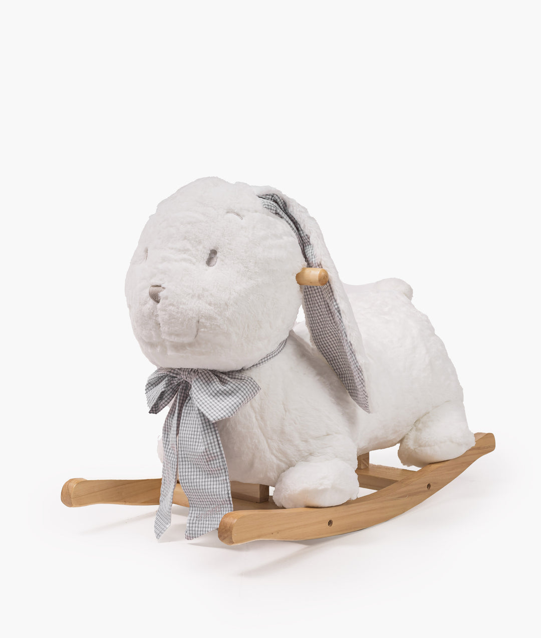 Soft rocking bunny with wooden rocker base