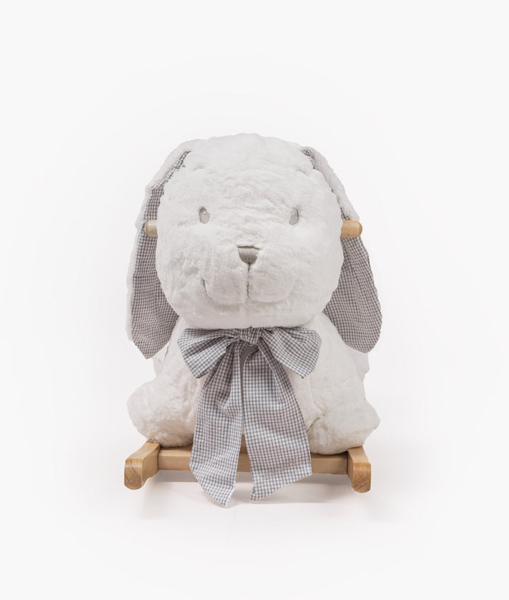 Soft rocking bunny with wooden rocker base