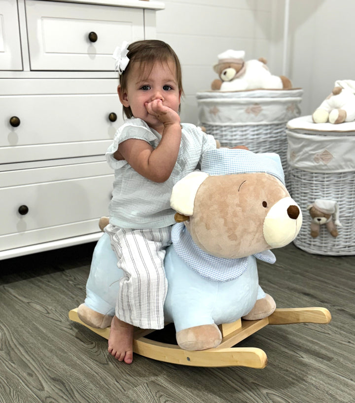 Blue rocking teddy bear for toddlers