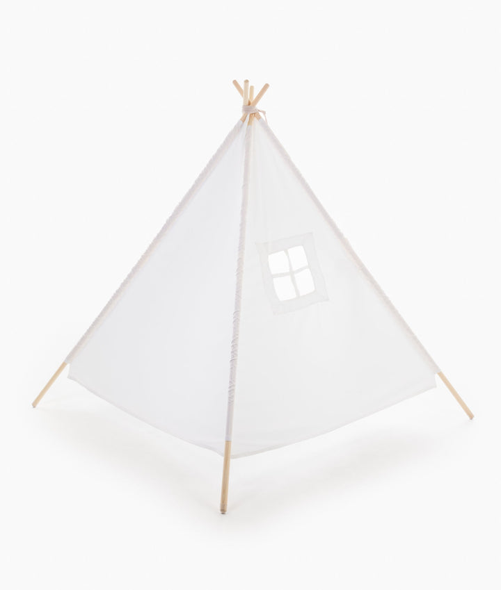 White and beige kids teepee tent for nursery and playroom