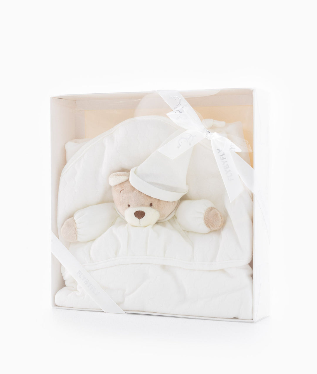 White and beige newborn swaddle blanket