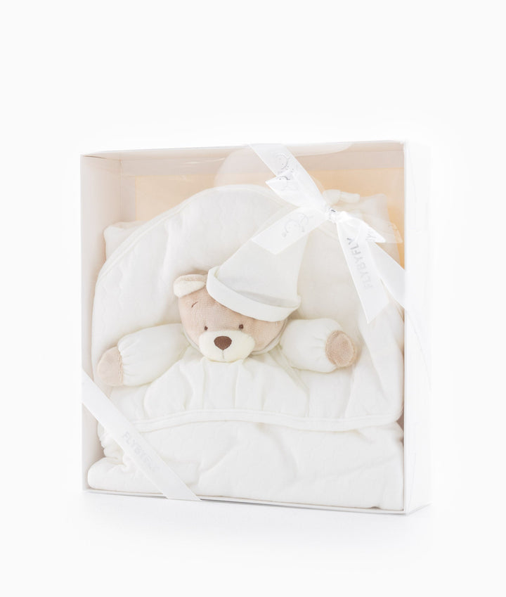 White and beige newborn swaddle blanket