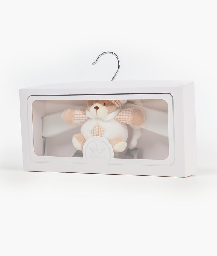 White and beige wooden hanger with clips